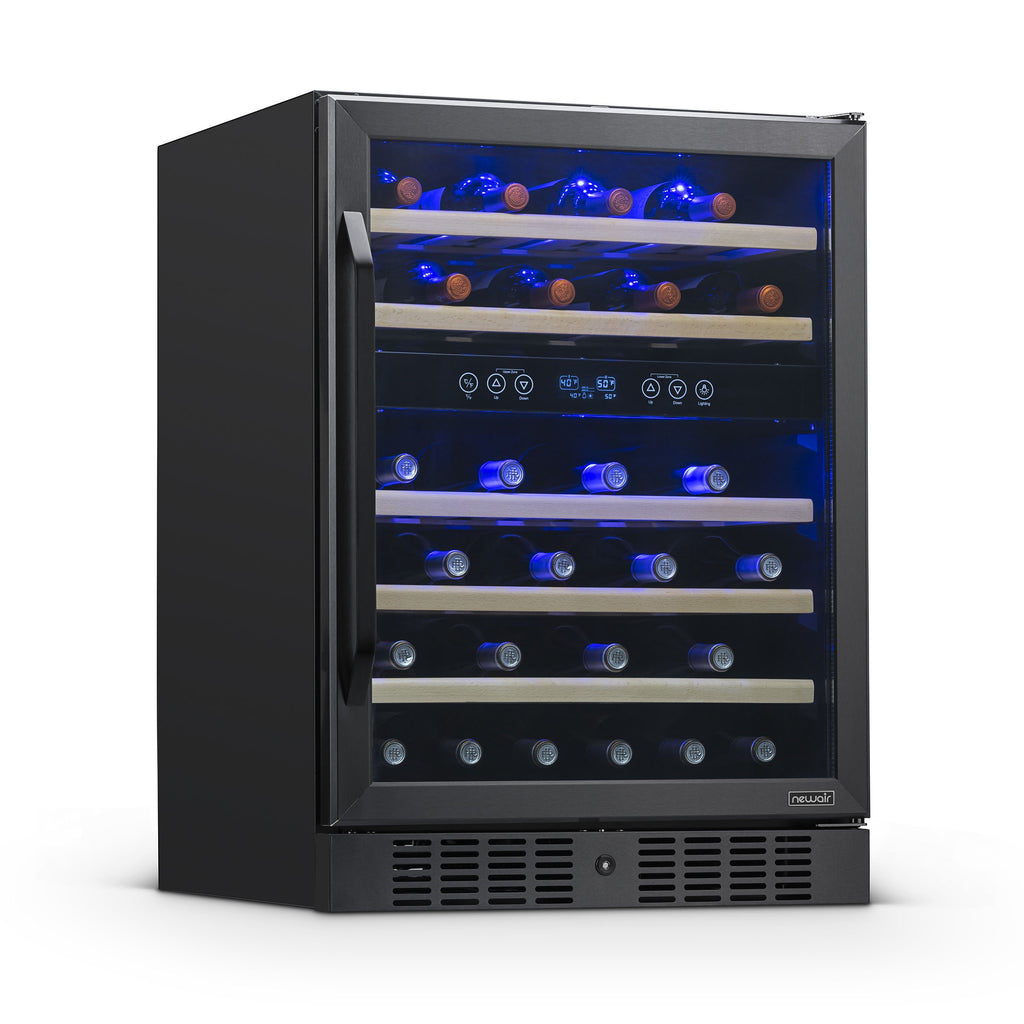 NewAir 24” Built-in 46 Bottle Dual Zone Wine Fridge in Black Stainless Steel