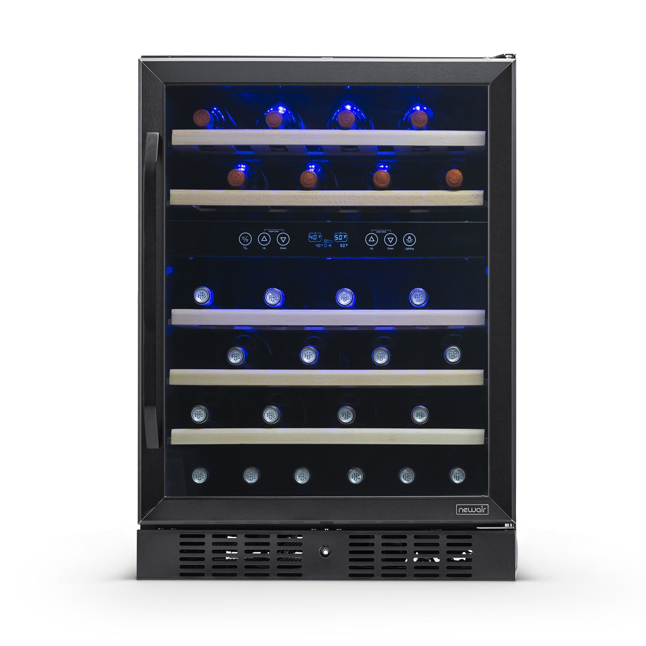 NewAir 24 Built-in 46 Bottle Dual Zone Wine Fridge in Black Stainless Steel