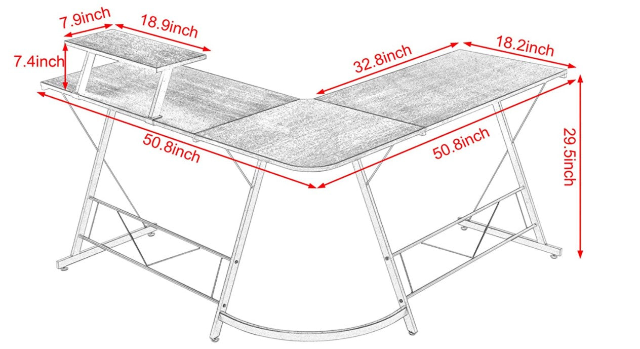 L-Shaped Desk 50.8" Computer Corner Desk