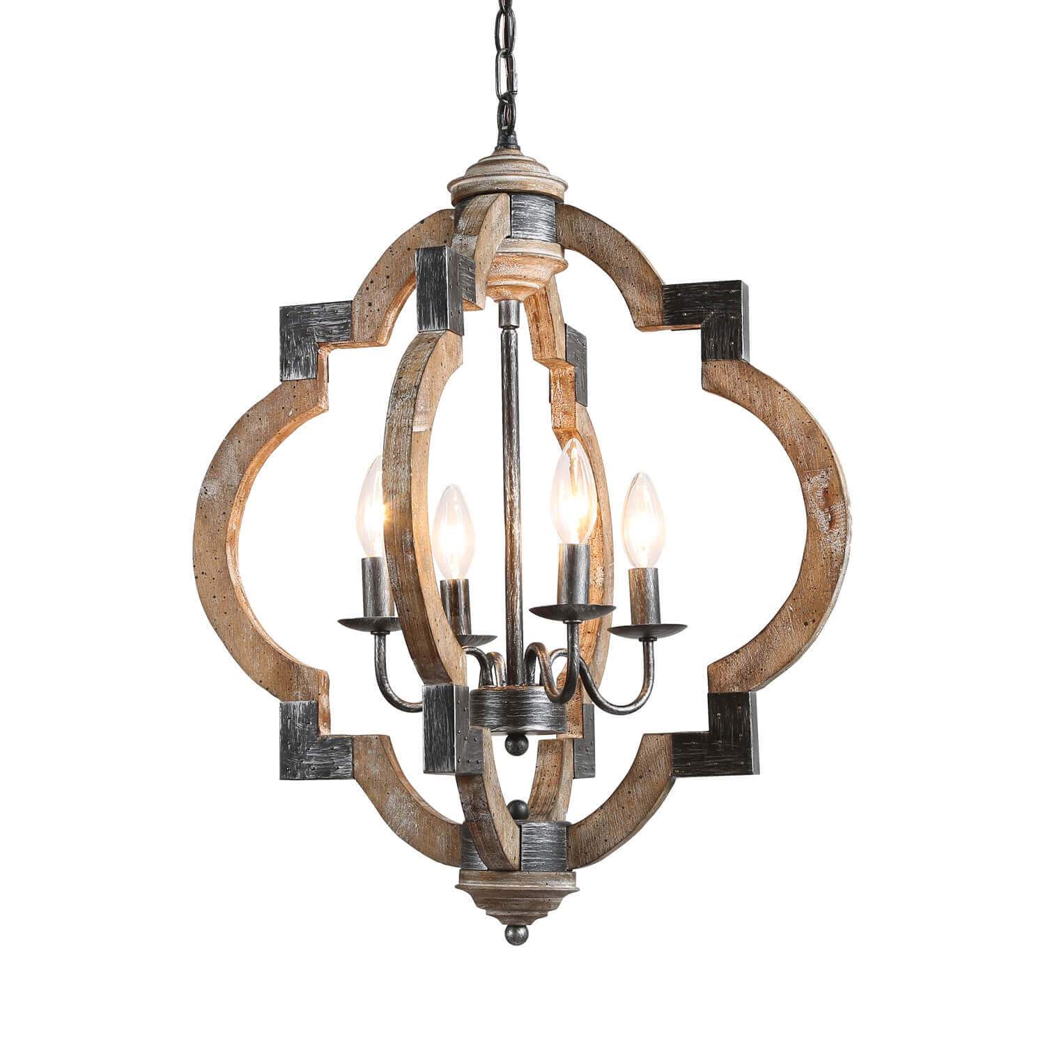 LNC Farmhouse Chandelier Wood Metal Geometric Pendant